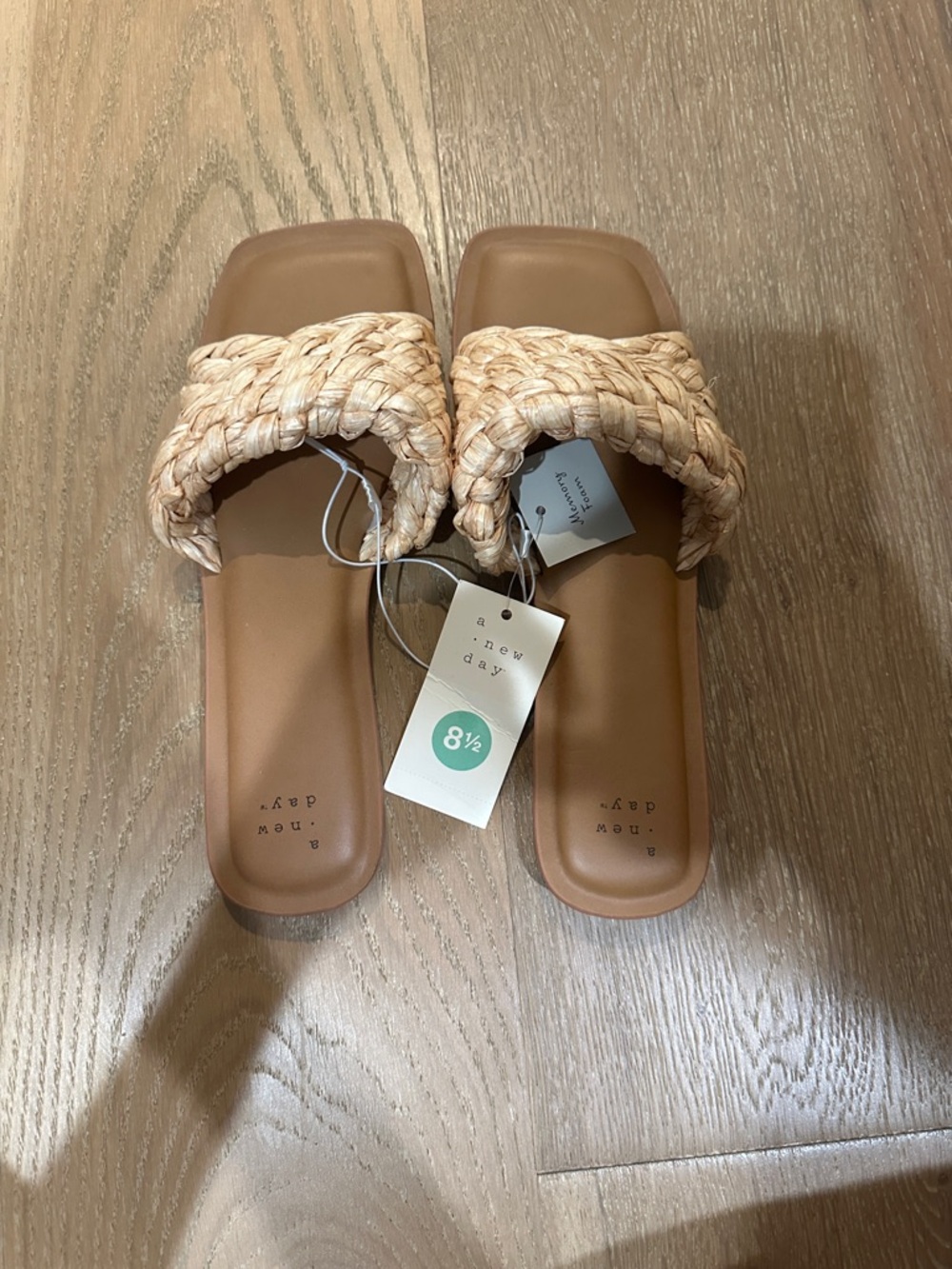 a new day Braided Strap Slide Sandals in Tan and Natural